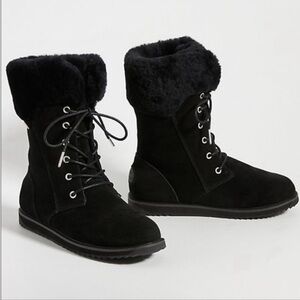 ANTHROPOLOGIE EMU AUSTRALIA SUEDE SHEEPSKIN BOOTS SHOES LACE UP WATERPROOF 9 NWT